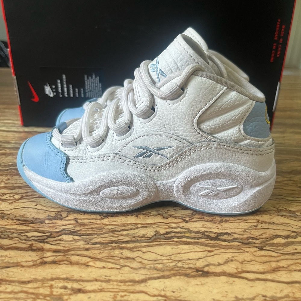 Reebok Question Mid Kids White and Light Blue High-Top Sneakers